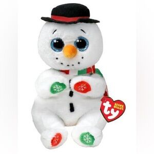 Ty Snowman Plush with Black Hat and Orange Nose